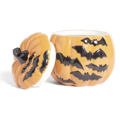 Bonbonnière Halloween 1L citrouille orange chauve-souris noires Ø13,5xH15,8cm