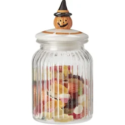 Bonbonnière transparente couvercle déco citrouille Halloween 1L