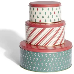 Boîte à biscuits de Noël ronde en métal rouge et vert x3