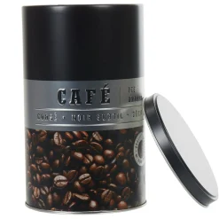 Boîte à café ronde en métal décorée noir