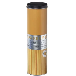 Boîte à spaghettis ronde en métal décorée jaune moutarde