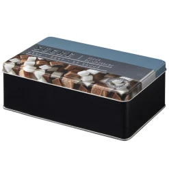 Boîte à sucre rectangulaire en métal décorée bleu gris