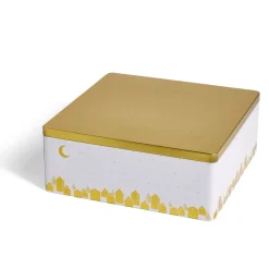 Boîte alimentaire carré en fer décor doré 26x26xH10cm