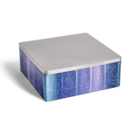 Boîte alimentaire carré en fer décor bleu et argenté 26x26xH10cm