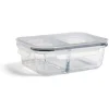 Boîte alimentaire compartimentée en verre avec couvercle plastique 1L