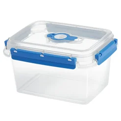 Boîte alimentaire rectangulaire transparente bleu et blanc 1,5L