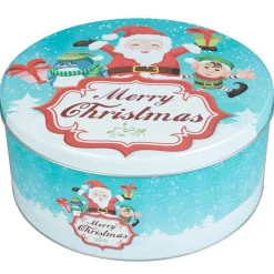 Boîte alimentaire ronde métal thème Noël inscription Merry Christmas