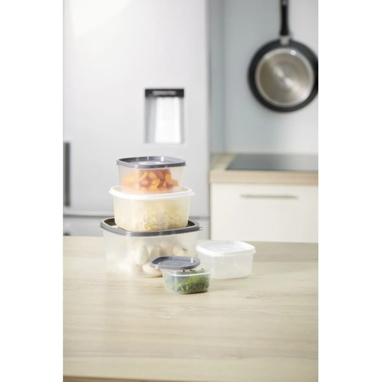 Boîte alimentaire transparente couvercle gris et blanc x5