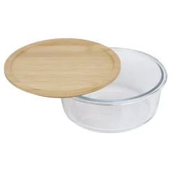 Boîte de conservation ronde en verre avec couvercle en bambou 850 ml