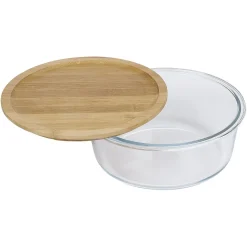 Boîte de conservation ronde en verre avec couvercle en bambou 1,2L