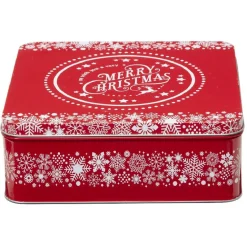 Boîte de Noël carré vintage métal Merry Christmas rouge