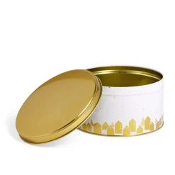 Boîte ronde en métal blanc et doré Ø13,5xH7cm