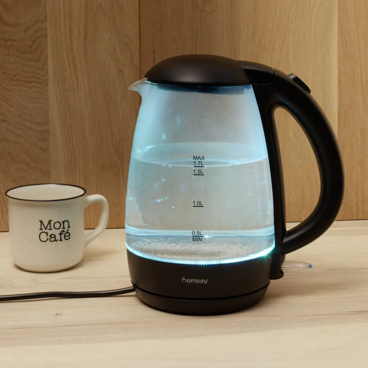 Bouilloire LED sans fil couleurs variables Homday en verre 1,7 L