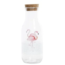 Bouteille transparente motif flamant rose avec bouchon liège