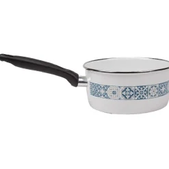 Casserole anti-adhésive acier émaillé blanc crème et bleu