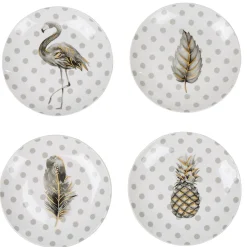 Coffret de 4 assiettes à dessert à pois et motifs