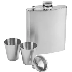 Coffret flasque whisky argentée shooters et entonnoir 20 cl