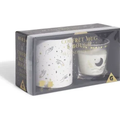 Coffret mug 33cl et bougie motif main blanc et noir