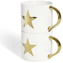 Coffret mug duo empilable étoile céramique blanc et doré 30cl