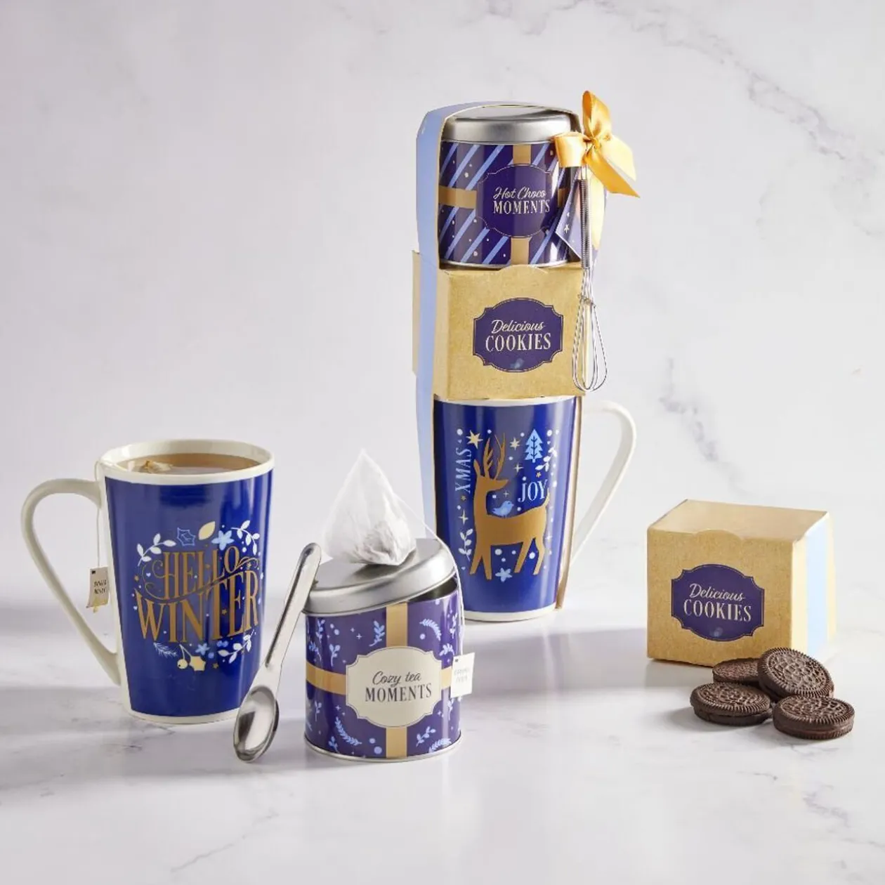Coffret mug et accessoires bleu et blanc 12x29x8cm