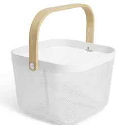 Corbeille à fruit métal mesh blanc et anse bambou