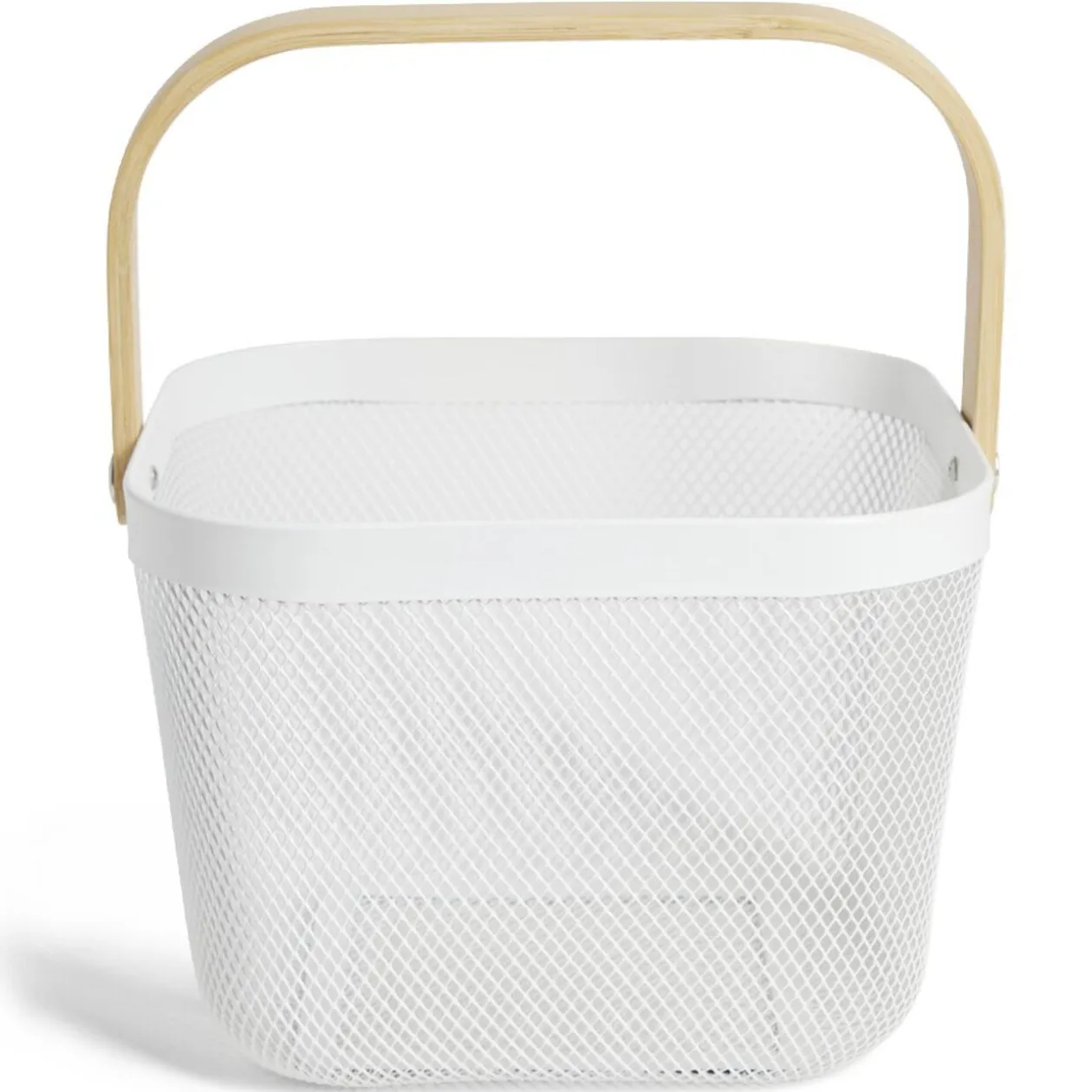 Corbeille à fruit métal mesh blanc et anse bambou