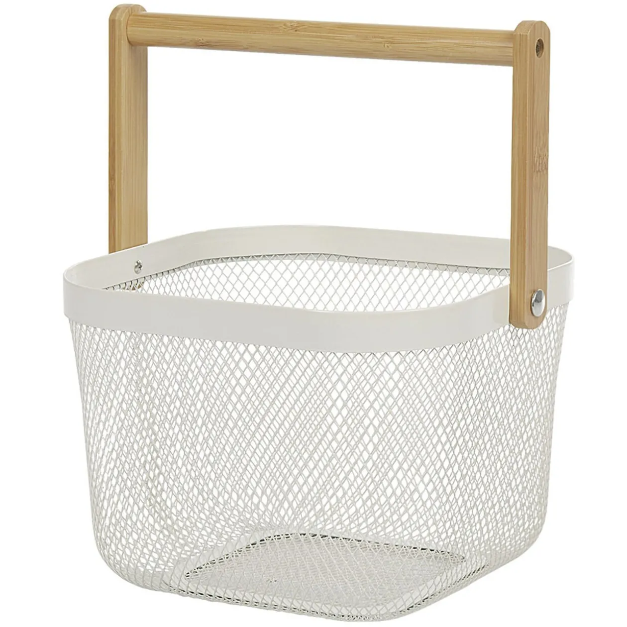 Corbeille à fruits maille métal blanc avec anse naturel
