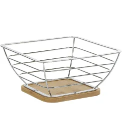 Corbeille à fruits métal filaire socle bambou gris naturel