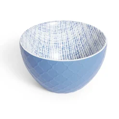 Coupelle porcelaine motif tissé blanc et bleu Ø13xH7,2cm