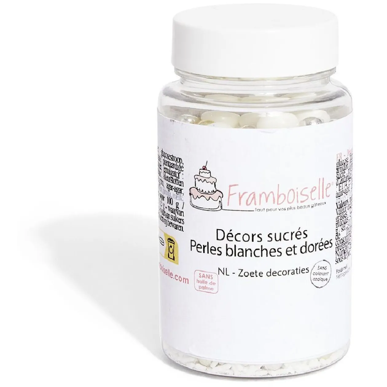 Décor sucré perle blanche et dorée Framboiselle