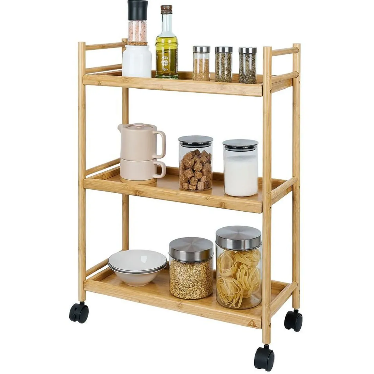 Desserte 3 niveaux à roulettes bambou et MDF 51,5x22,5xH71cm