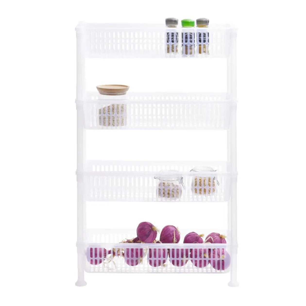 Desserte 4 niveaux plastique transparent 50x19,5xH82cm