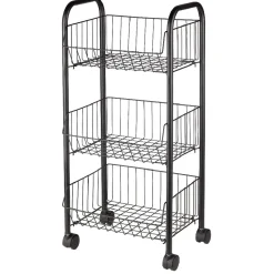 Desserte à roulettes 3 niveaux métal noir