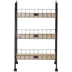 Desserte à roulettes 3 niveaux métal et bois