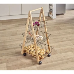 Desserte bambou panier métal 3 niveaux 54,5x36,5xH85 cm