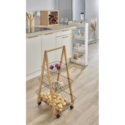 Desserte bambou panier métal 3 niveaux 54,5x36,5xH85 cm