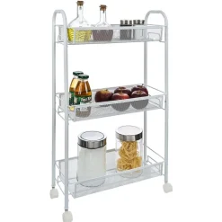 Desserte cuisine 3 niveaux métal blanc