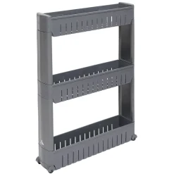 Desserte de cuisine à roulettes 3 niveaux gris 54,5x12,5xH.72cm