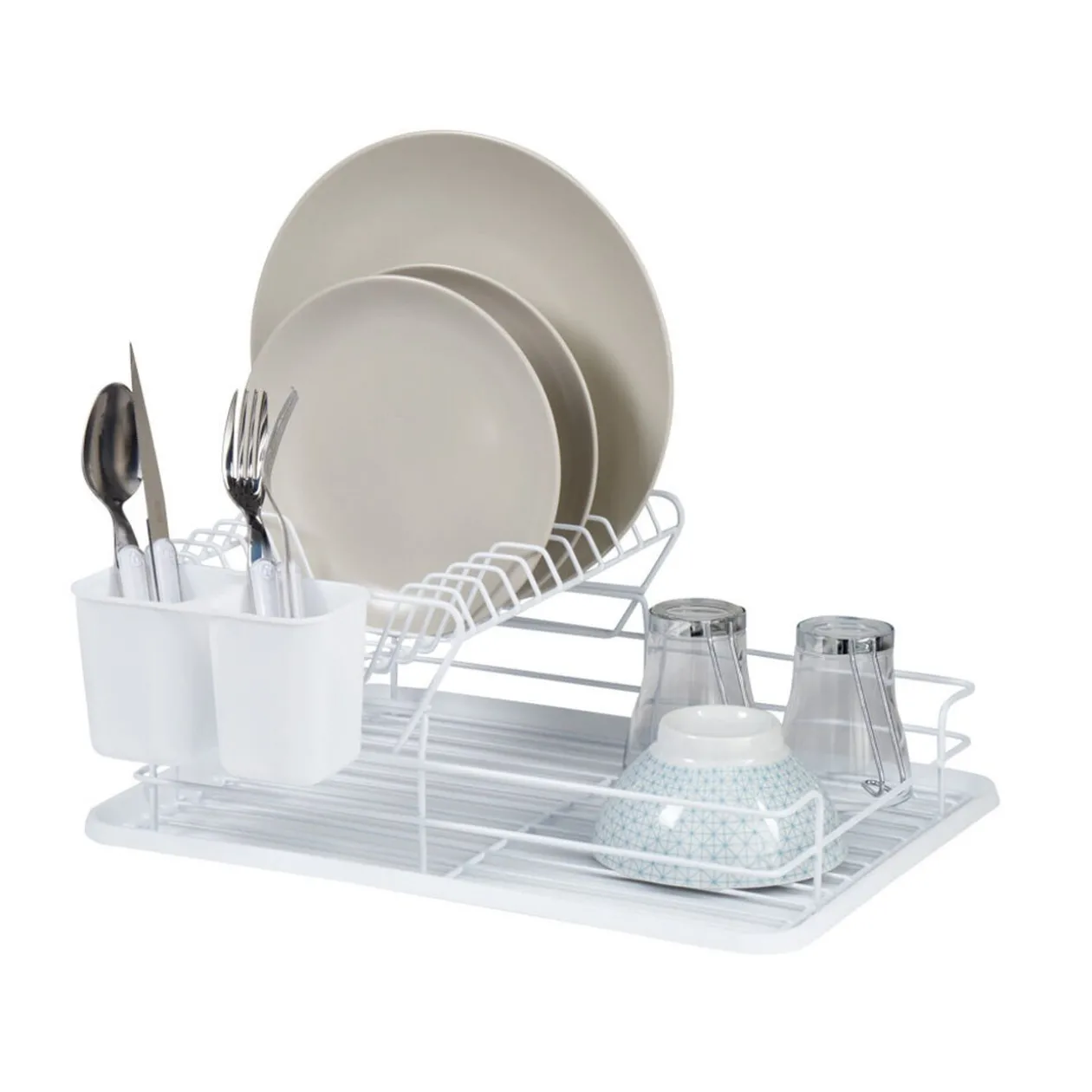 Egouttoir blanc métal avec plateau plastique