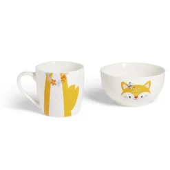 Ensemble bol et mug en porcelaine motif enfant motif renard H15cm