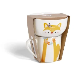 Ensemble bol et mug en porcelaine motif enfant motif renard H15cm