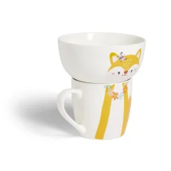 Ensemble bol et mug en porcelaine motif enfant motif renard H15cm