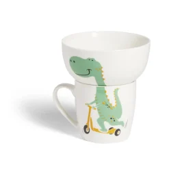 Ensemble bol et mug en porcelaine motif enfant motif dinosaure H15cm