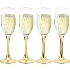 Flûte en verre transparent pied doré x4