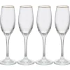 Flûte en verre transparent avec liseré doré x4