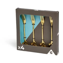 Fourchette à dessert x4 design feuille inox doré L15cm