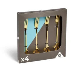 Fourchette à dessert x4 design feuille inox doré L15cm