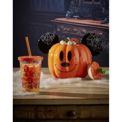 Gobelet à paille Mickey Disney Halloween fantôme orange et violet