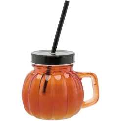 Gobelet avec paille en forme de citrouille orange 500 ml