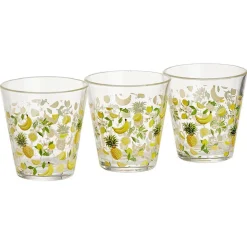 Gobelet bas conique transparent motif fruit exotique 25cl x3 - H8 cm